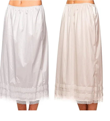 Women's Cotton Solid Lace Trim Maxi Half Slip Underskirt Slip U...
