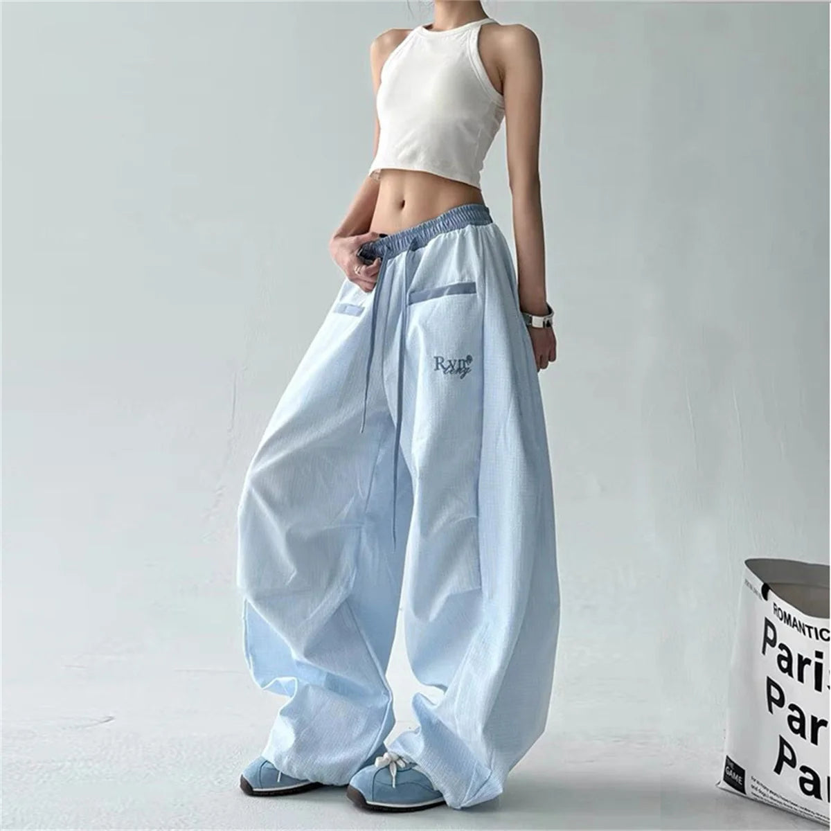 Y2K Striped Women Long Pants Summer Streetwear Loose Breathable Cargo Pants American Hip Hop Fashion Scimitar Trousers New