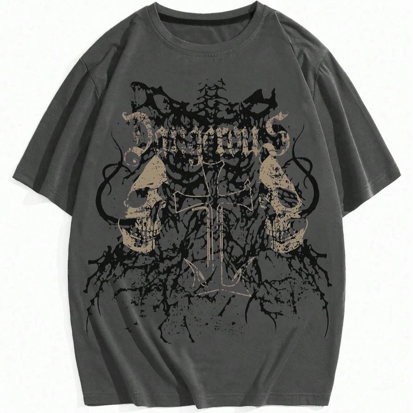 Grunge Punk Skull Printed Women Men Unisex Cotton T-shirt Luxury Brand Fashion Big Size Top Casual Short Sleeve Classic Tee Tops