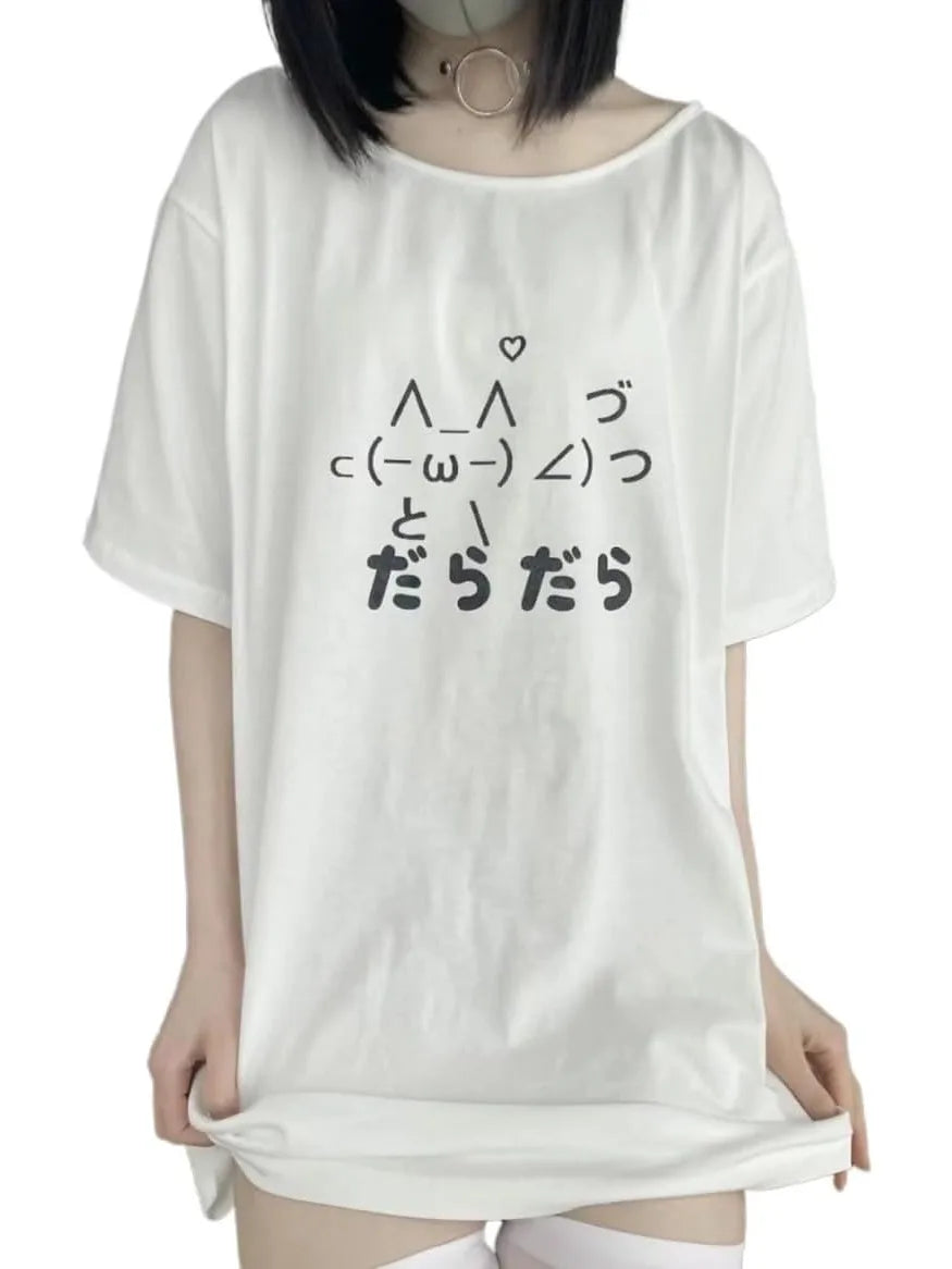 ZITEZHGO Cute Japanese Cartoon T-Shirt for Girl Teen Women Y2K Kawaii Short Sleeve Crewneck Tops Tee Clothes