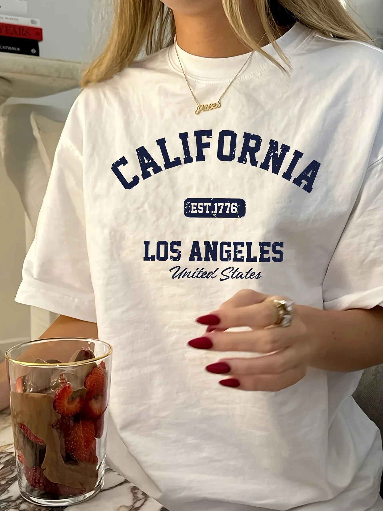 Women's Vintage California Los Angeles EST 1776 Print Graphic T-Shirt Casual Round Neck Short Sleeve Women Clothing