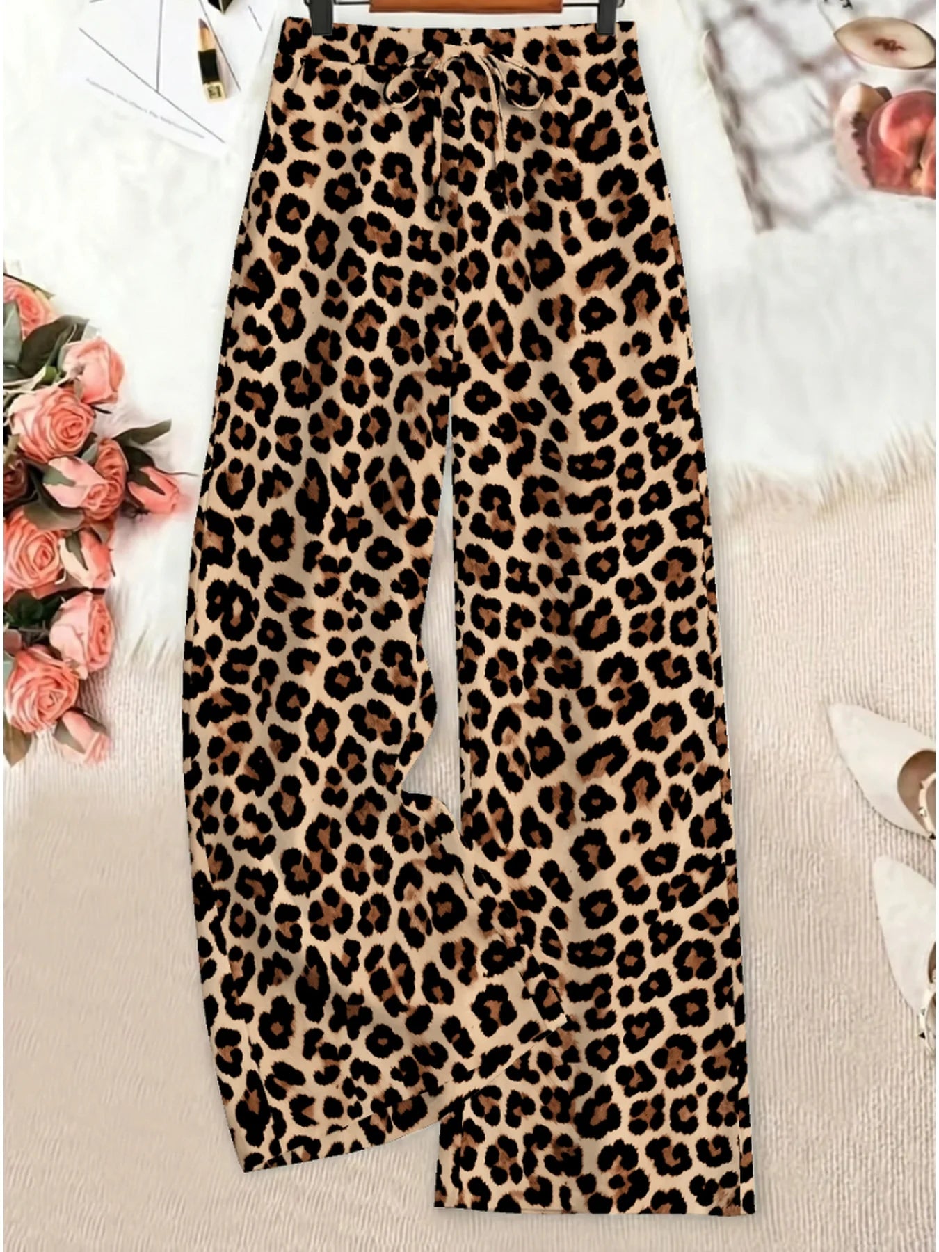 Summer women's casual and elegant leopard print elastic waistba...