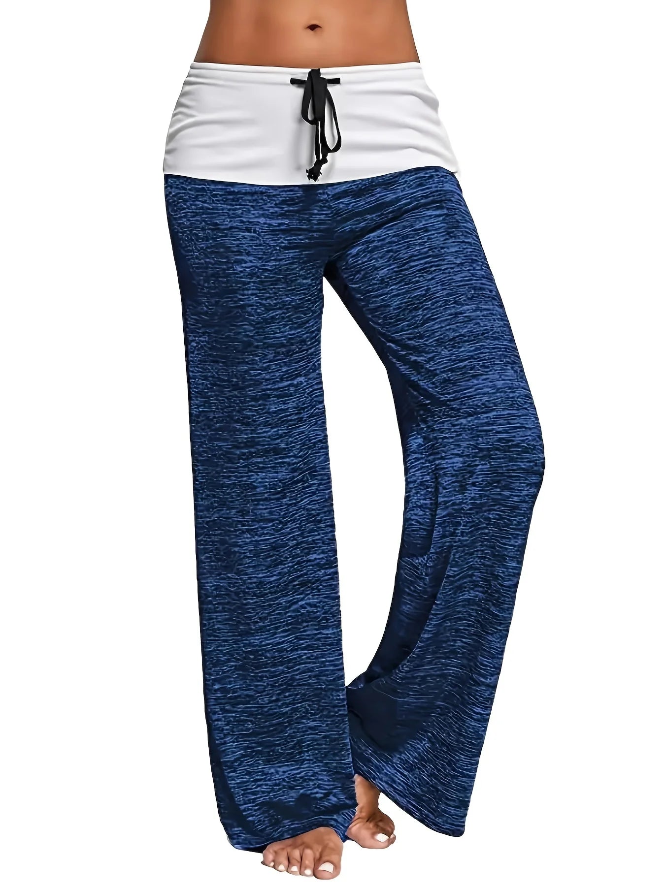 Plus Size 1XL-5XL Women's Casual Loose Drawstring Splicing Pants Fashion Wide Leg Stretch Yoga Pants